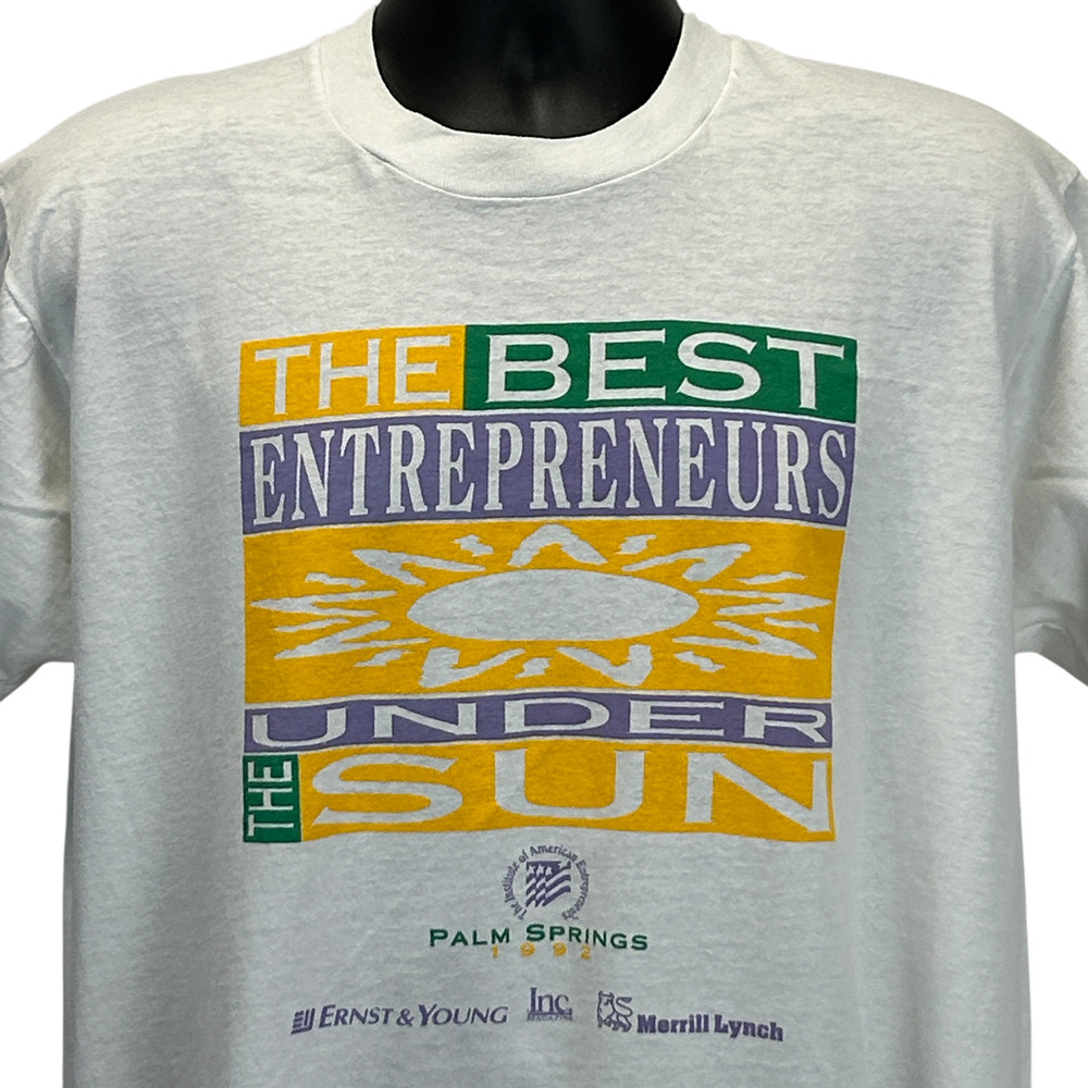 Vintage 90s The Best Entrepreneurs T Shirt Palm Springs USA White XL X-Large